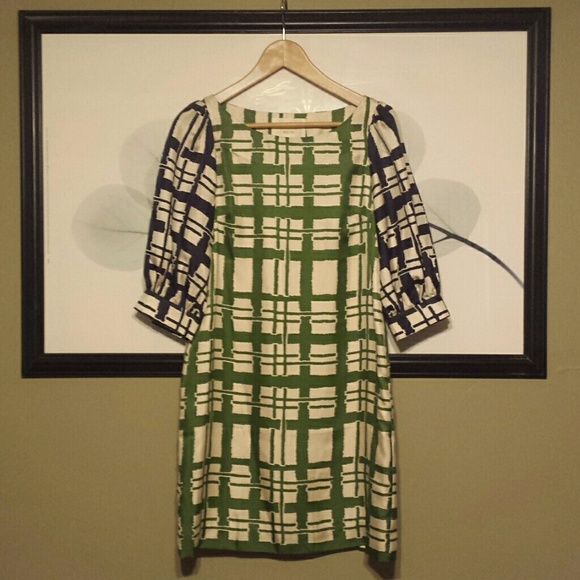 💙 Anthro Maeve silk shift dress broken block 💚 - Picture 1 of 6